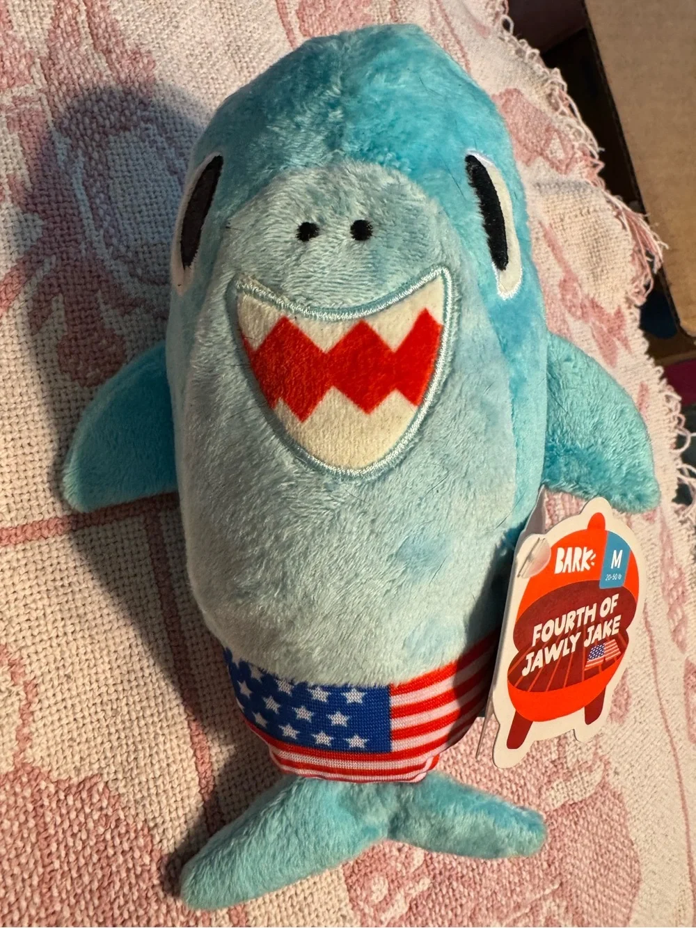 Bark Box Fourth of Jawly Jake M Dog Toy NEW squeaky shark crinkles